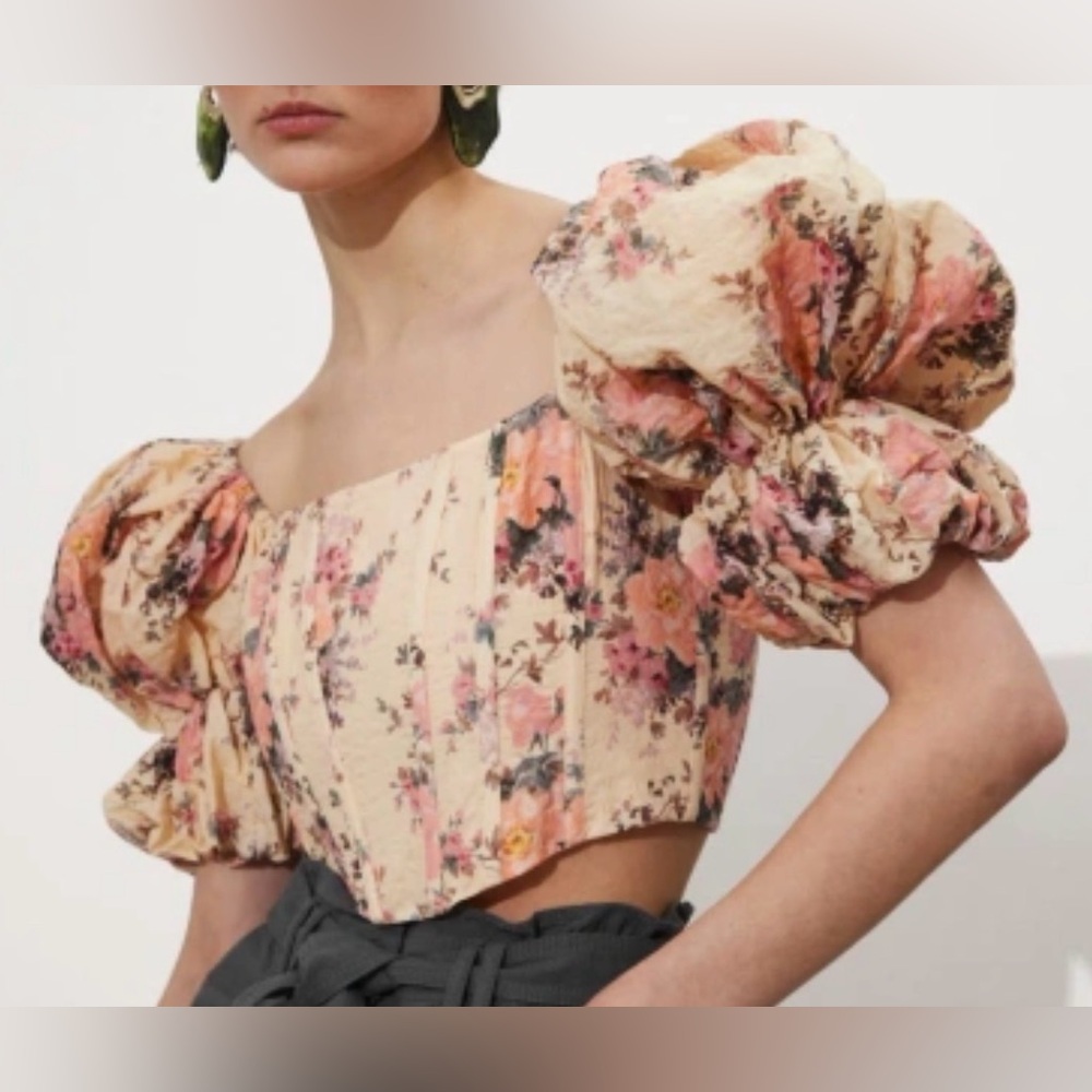 New* & Other Stories Floral Puff Sleeved Corset Top~ Size:8~multicolor cotton
